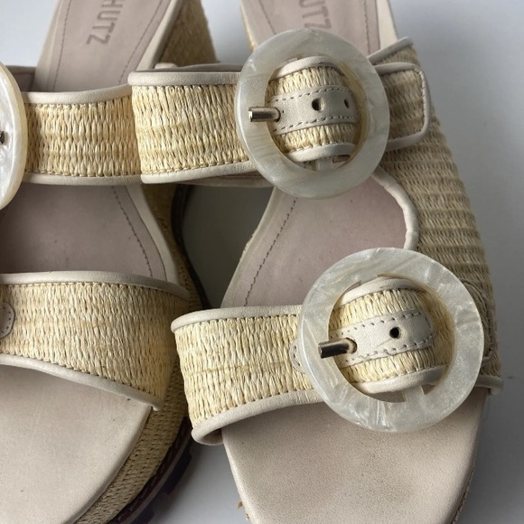 Schutz sandals 10.5 B Platform bella Rafia nude natural Slides Espadrille - Picture 6 of 13